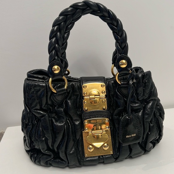 Miu Miu Handbags - Miu Miu Black Luxurious Leather Bag God Hardware Handbag and Crossbody Strap